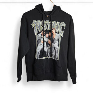 NSYNC Men's Graphic Long Sleeve Hooded Sweatshirt Black Hoodie Size M